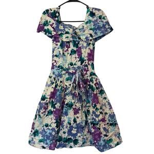 Vintage Byer Too! Juniors 80s 90s Tie Belt Cinched Waist Dress Size 5 Floral